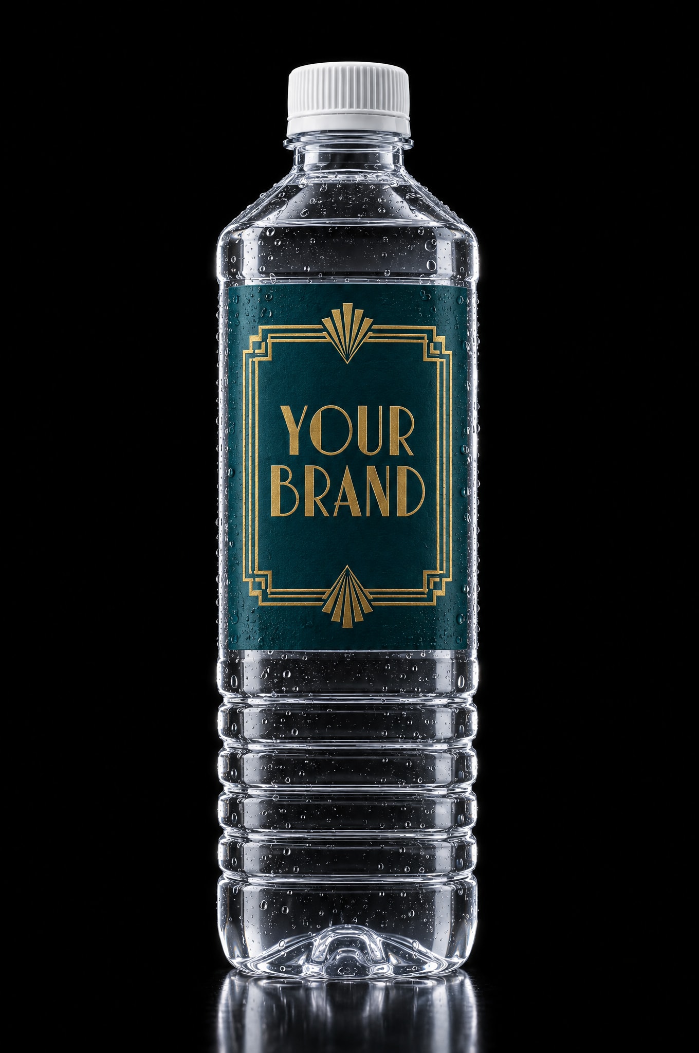 The Square bottle, 1 litre of clear glass, with a art deco gold foil sample label