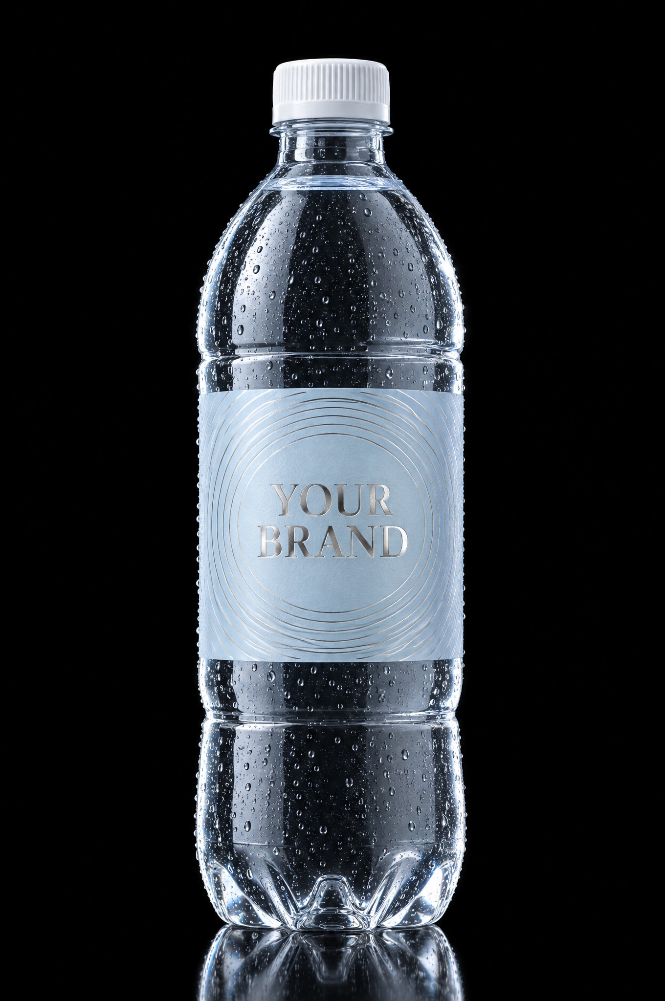 The Zen bottle, 1 litre of clear glass, with a silver ripple sample label